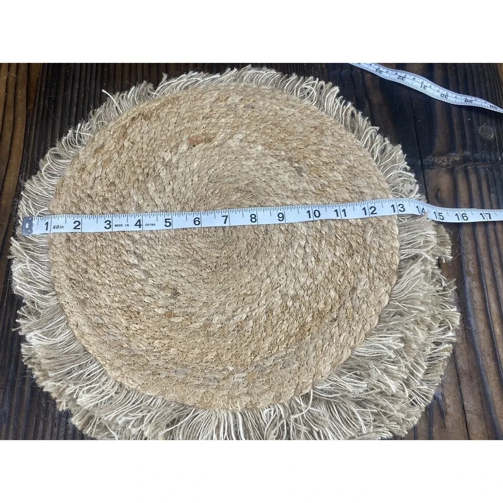 Urban 86 Set of 4 Round Jute Burlap Placemats with Fringe